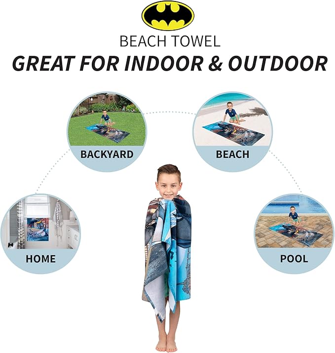 Franco Kids Super Soft Cotton Beach Towel, 58 in x 28 in, Batman DC Comics
