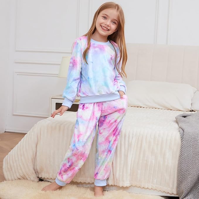 QPANCY Matching Doll & Girls Fleece Pjs Set kids Fall Winter Long Sleeve Sleepwear 2 Piece Pajamas