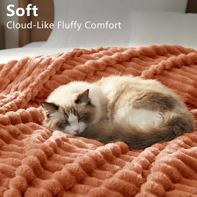 HIMEET Burnt Orange Throw Blanket for Couch, 300GSM Ribbed, 50 x 60 Inches | Ultra Soft Flannel, All-Season Lightweight Warmth, Home Room Decor & Dorm Essential, Gift for Men & Women, Machine Washable