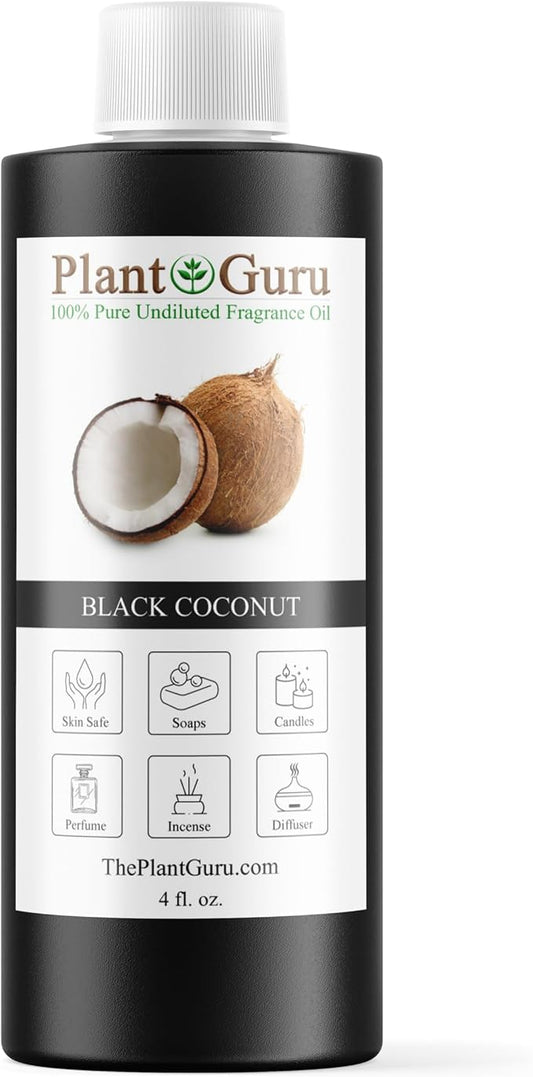 Black Coconut Fragrance Oil 4 fl. oz. Scented Oil for DIY Soap Making, Candles, Bath Bombs, Body Butters. Used in Aromatherapy Diffusers, Burners and Warmers. Great Addition to Lotions and Creams.