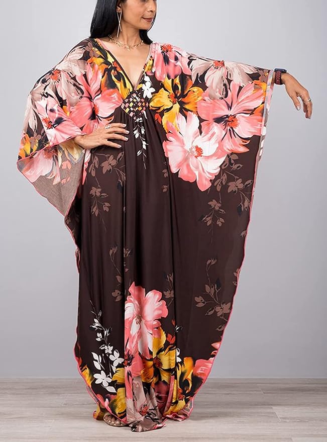 Venasha Womens Caftan Floral Print Kaftan Dress Short Sleeve Swimsuit Cover up Loungewear for Summer