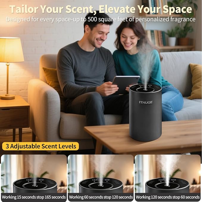 Waterless Nebulizing Essential Oil Diffuser - 48H Battery Powered Portable Aromatherapy with 3 Intensity Levels, USB-C Rechargeable for Car Home Office Yoga Travel (Black)