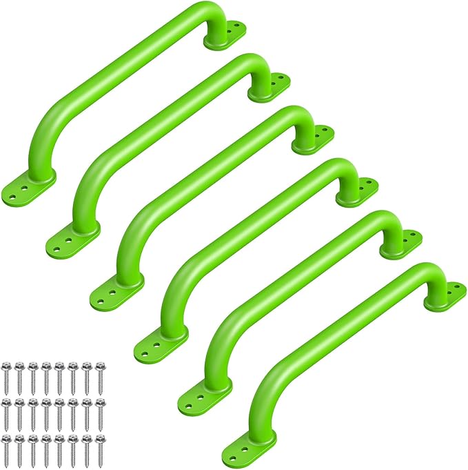 Dolibest 6 Pack 17-Inch Safety Handle, Heavy Duty Metal Safety Playground Handles, Indoor Monkey Bars, Playset Grab Handles for Kids Playhouse, Climbing Frame, Treehouse, Swing Set Accessories -Green