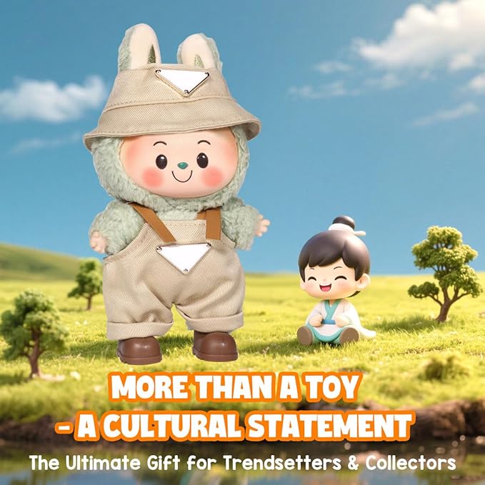 AICase for 17cm Doll Clothes/Outfit,Clothes Set for 17cm Doll,2 Piece Set Hat Clothing,Boys and Girls Stylish Adorable Dolls Clothes Accessories_Khaki