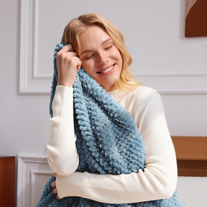 Whale Flotilla Extra Large Soft Fleece Throw Blanket for Couch | 50x70 Inch, Slate Blue, Suitable for Sofa Chair Bed, Fluffy Fuzzy Jacquard Blankets for All Season, Lightweight and Cozy