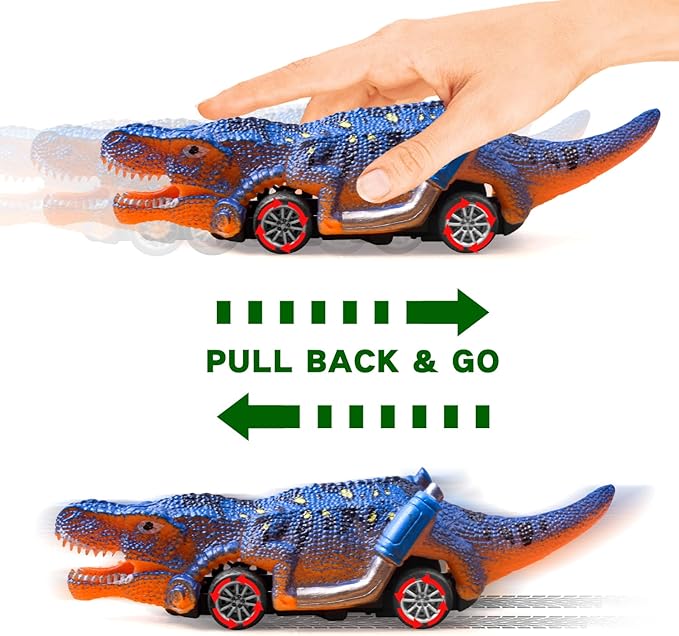 FFTROC Dinosaur Toys for Kids 3-5 Pull Back Cars 6 Pack - Monster Trucks Toys for 3-5 Year Old Boys