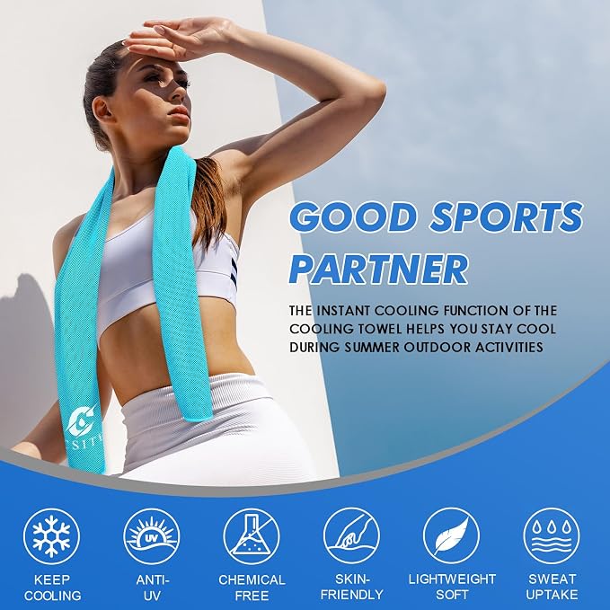 CSITE 6 Pack Cooling Towels (47"x12") for Neck and Face, Ice Towel for Hot Weather, Soft Breathable Chilly Gym Towels, Microfiber Towel for Work Out, Yoga, Running, Camping & More Activities