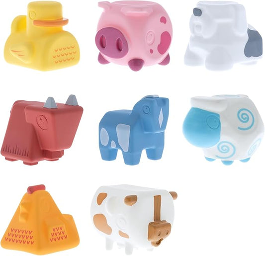Nuby Soft Stackable Farm Animal Interactive Bath Toys - 8-Piece Stacking Set - Interactive Play for Sensory Development and Motor Skills for Babies 6+ Months - Easy to Clean and Safe Bath Time Fun