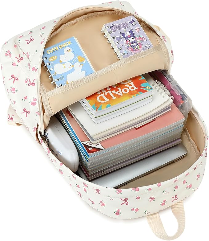 LOIDOU Backpack for Girls School Backpacks Bookbags for Elementary Middle School Women Laptop Backpacks (conquette white)