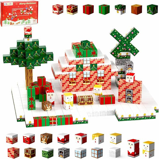 Christmas Magnetic Building Blocks Set-154 PCS Magnet Cubes Mine magnet World Toys STEM Sensory Xmas Advent Calendar Construction Birthday Gifts for Kids Boys Girls Toddlers Ages 3+,3-5,4-7,4-8