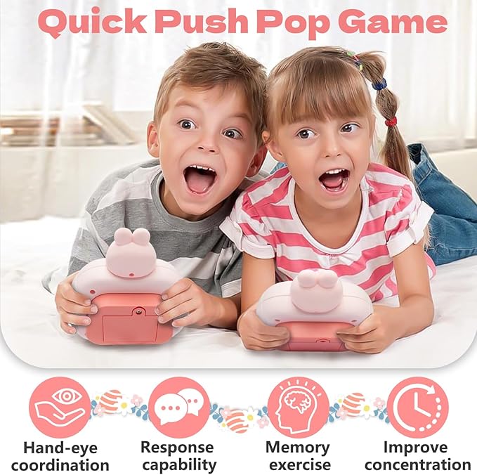 Rabbit Pop Fidget Game Toys, Light Up Fidget Toy with 1 Min Auto-Off Easter Bunny Electric Pop Bubble Game Controller Handheld Sensory Toys Birthday Christmas Easter Gifts for Kids