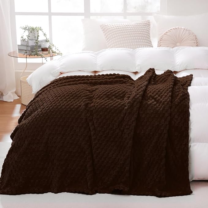 Puncuntex Brown Throw Blanket 50"×60" inches Fuzzy 3D Jacquard Decorative | Flannel Fleece Super Soft Plush Cozy Blanket for Couch Sofa Chair Lightweight
