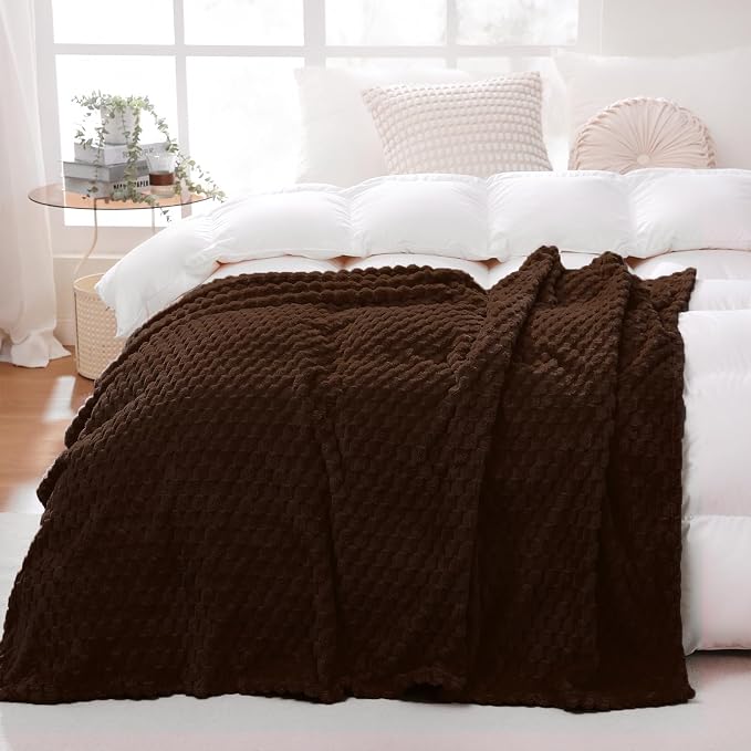 Puncuntex Brown Throw Blanket 108"×90" inches Fuzzy 3D Jacquard Decorative | Flannel Fleece Super Soft Plush Cozy Blanket for Couch Sofa Chair Lightweight