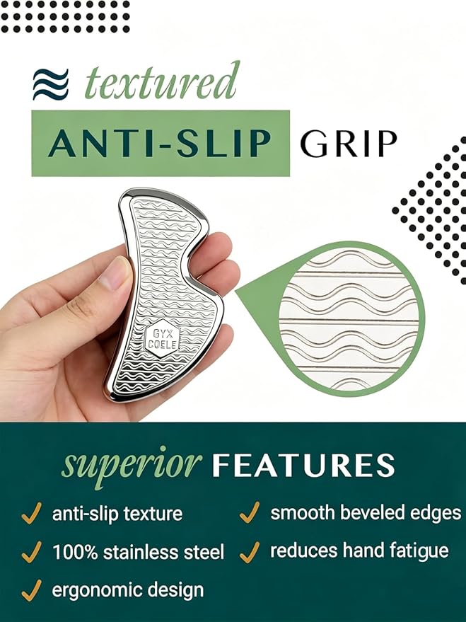 Muscle Scraper Tool Set, Stainless Steel IASTM Tools for Physical Therapy, Scar Tissue Breakdown, Fascia Release, 5 Piece Kit with Carrying Case