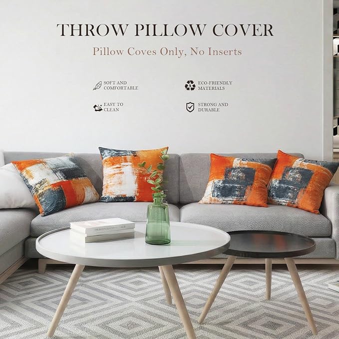 Burnt Orange Throw Pillow Covers 16x16 Set of 4 Decorative Cushion Cover Taupe Abstract Art Painting Pillow Covers for Sofa Couch Bedroom Living Room Outdoor Home Décor | Taupe & Burnt Orange modern‑art cushion cases, neutral aesthetic pillowcases for ...