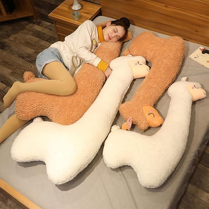 Hofun4U Llama Plush Pillow, 39 Inch Alpaca Plush Long Body Pillow, Alpaca Stuffed Animal, Christmas Holiday Birthday Gift (Brown)