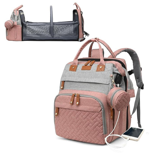 Astro alan Baby Diaper Bags with Changing Station, Waterproof Diaper Bag Backpack for Moms Dads with USB Charging Port, Baby Shower Gifts, Large Capacity diaper backpack, Grey Pink