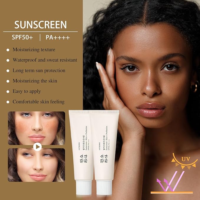 Relief Sun Organic Sunscreen SPF50+,Rice and Probiotics PA++++Korean Cream Care | Korean Skin for All Skin Types | UV Defens Nourishing Skin Protection (2, 2PCS)
