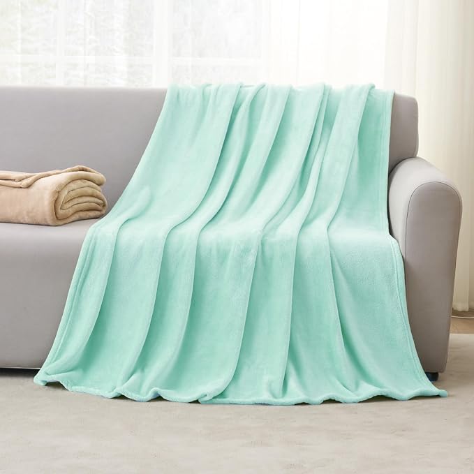 Hansleep Queen Mint Green Fleece Blanket, Soft Flannel Bed Blanket | Fuzzy Cozy Blanket 90x90 Inches, Multi-use for Bed, Sofa, Couch, Travel, Camping, All Season Warm Lightweight Cover