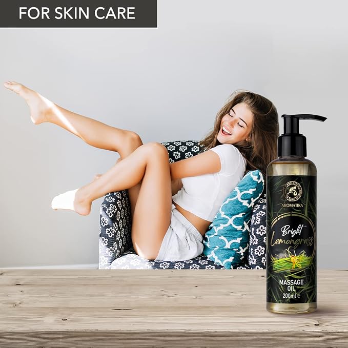 Massage Oil Lemongrass 6.8.Fl Oz / 200ml - Almond - Grape Seed - Wheat Germ - Lemongrass - Body Care Oil for All Skin Types - Naturkosmetik - Massage Oil with a Wonderful Fragrance