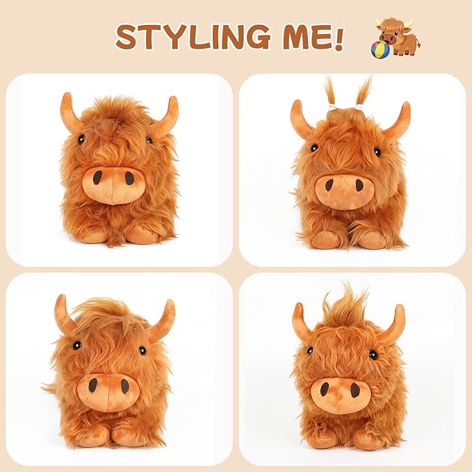 TICHA 22”- Highland Cow Stuffed Animal Plush Toy, Soft Fluffy Scottish Cattle Plush Pillow, Realistic Highland Cow Decor, Home Decor, Couch Pillow