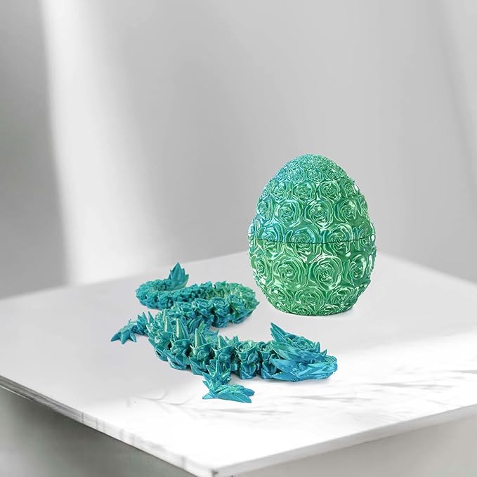 Pigmiss 3D Printed Dragon,3D Dragon Eggs with Dragon Inside,Dragon Fidget Toy for Adult,Full Articulated Dragon Crystal Dragon Easter Eggs Decoration for Gift (Rose-Bule Green)