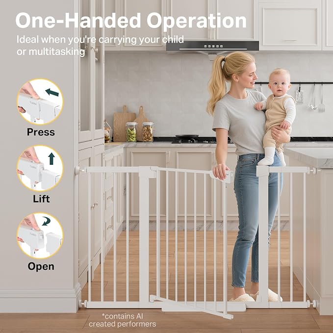 Cumbor 29.7–51.5" Extra Wide Baby Gate for Stairs, Pressure-Mounted Dog Gates for Doorways & Hallways, Auto-Close Walk-Through, No-Trip Design, Child Proof Safety, Dog/Pet Gate for Indoor Use, White