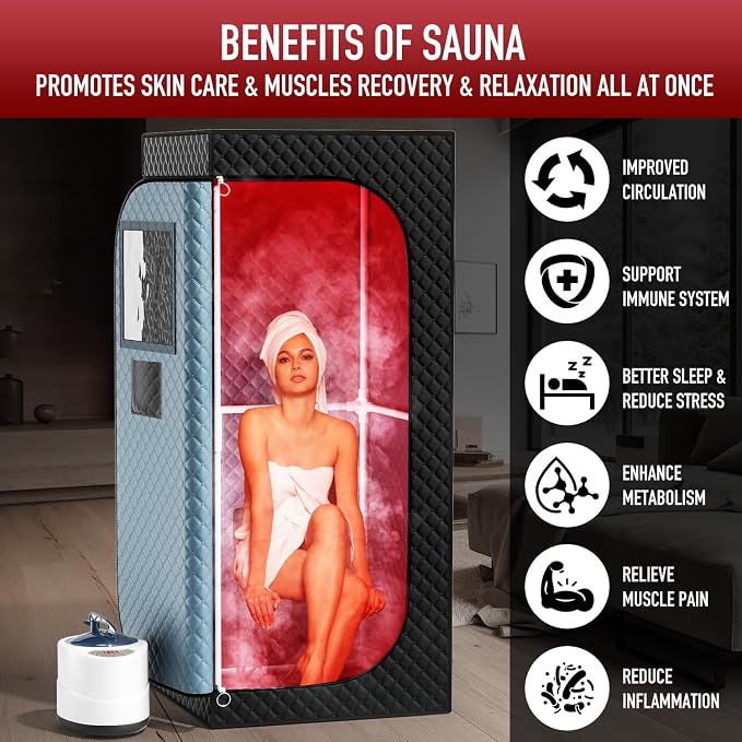 Infrared Steam Sauna with 660nm Red & Blue Light Therapy & 850nm Infrared Light Panel, 3L 1300W Steamer, Folding Chair, XXL Portable Sauna Personal Sauna Box Sauna Tent Home Sauna
