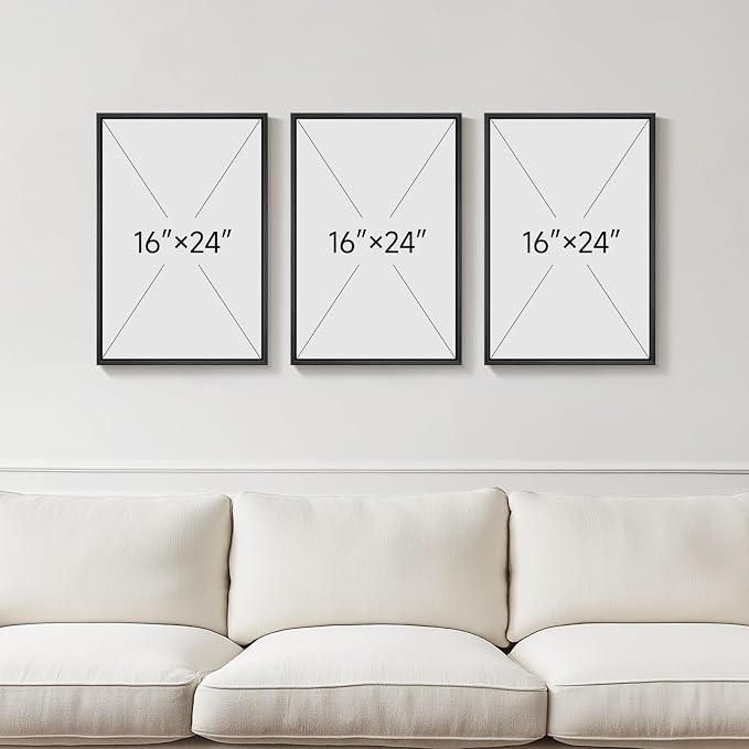 Framed Black and White Abstract Wall Art, 3 Piece Modern Canvas Prints Paintings Art for Walls, Minimalist Black White Abstract Pictures for Living Room Bedroom Dining Room Office Wall Decor 16x24 In
