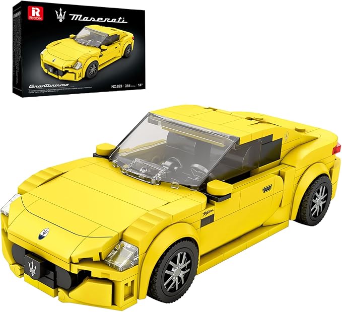 Reobrix Super Sports Car Building Blocks Sets, Classic Collectible Car Model for Adult, Mini Sports Cars Toy Kit for Adult Yellow(384 Pieces)