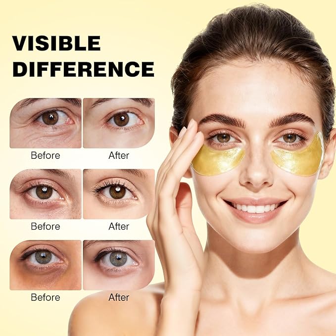Juland Under Eye Patches 60PCS, 24K Gold Collagen Eye Mask for Puffy Eyes, Hydrating Eye Pads with Hyaluronic Acid, Vitamin C & Castor Oil, Anti-Aging Under Eye Treatment to Smooth Fine Lines, 1Pack