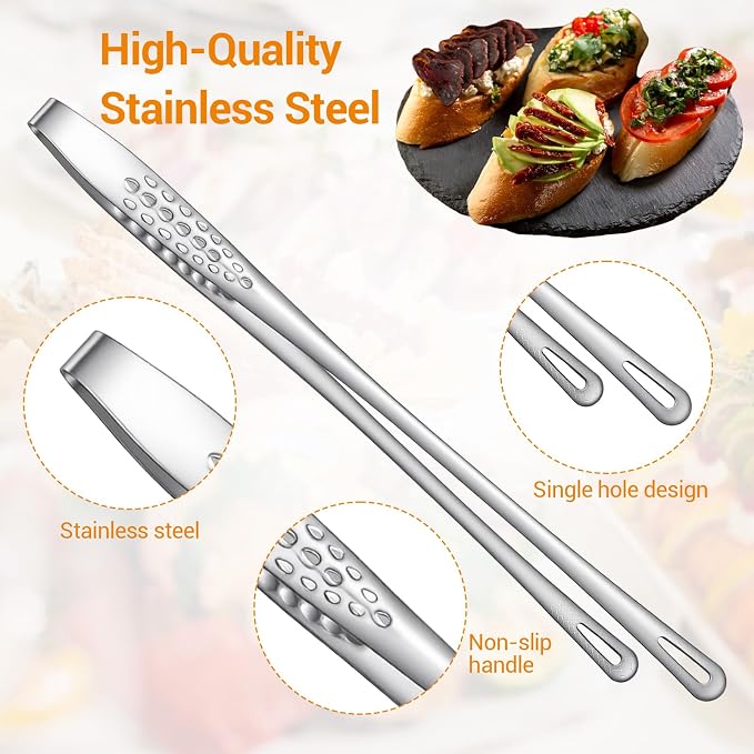 20 Pcs 11 Inches Stainless Steel Korean BBQ Grill Tongs, Kitchen Cooking Tweezers Multi-Purpose Barbecue Tong Portable Clamp Tool Kitchenware for Outdoor BBQ Home Buffet Salad Steak