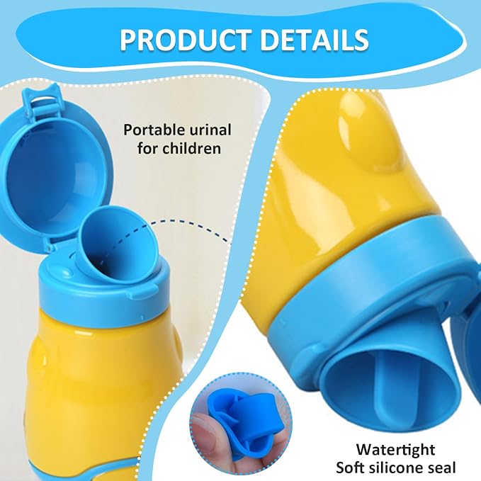 Travel Potty, 600ml Portable Urinal for Toddlers Boys, Leakproof Toddler Urinal with Lanyard, Reusable Potty Training for Car Camping TravelTravel