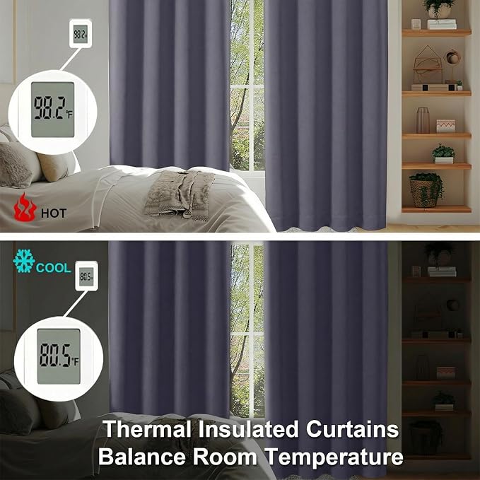 Simplebrand Greyish Purple Blackout Curtains for Bedroom 96 Inches Long 2 Panels, Solid Thermal Insulated, Energy Saving Living Room Window Treatment Curtains Blackout Drapes, W50 x L96 Inch