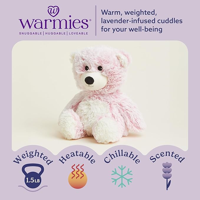 warmies Microwavable & Weighted Stuffed Animals, Pink Bear - Heated Stuffed Animal Plushie for Warmth & Comfort - Cute Soft Plush Toys for Adults & Children (Boys, Girls, Babies & Toddlers)