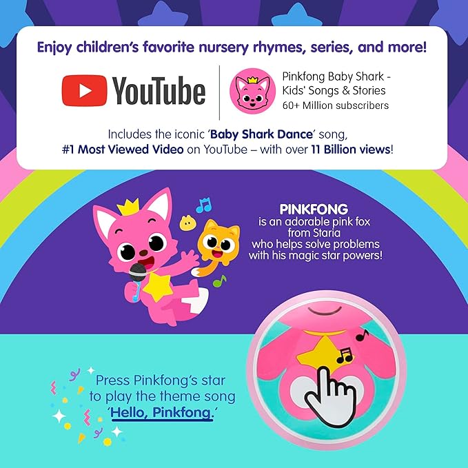 Pinkfong Singing Plush Toy, 11" Stuffed Animal Toys, Interactive Musical Baby Toys for Toddlers, Gifts for Boys & Girls