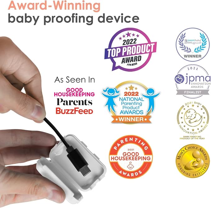 Baby Proof USB Charger Cover – Child-Resistant Cord Tip Enclosure for Standard USB Charging Cables – (6 Pack, White)