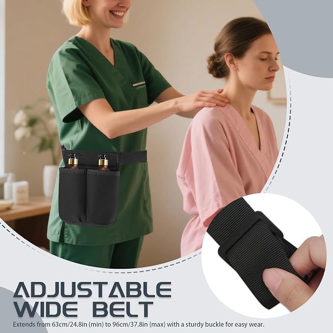 2 Pack Massage Oil Bottle Holster 2 Pocket, Lotion Bag Waist Holder Pouch with Adjustable Belt, Massage Therapy Supplies for Therapist Easy Access Accessories