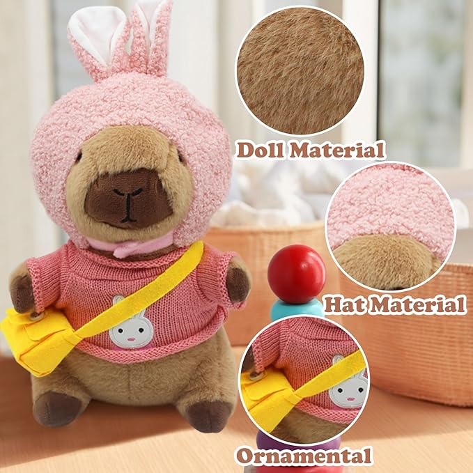 Capybara Plush with 10 pcs Clothes & Accessories, Dress Up Capybara Stuffed Animal Plush Toys with Outfits, Including 10 Sets of Clothing and Accessories, Suitable for Boys and Girls as Birthday Gifts