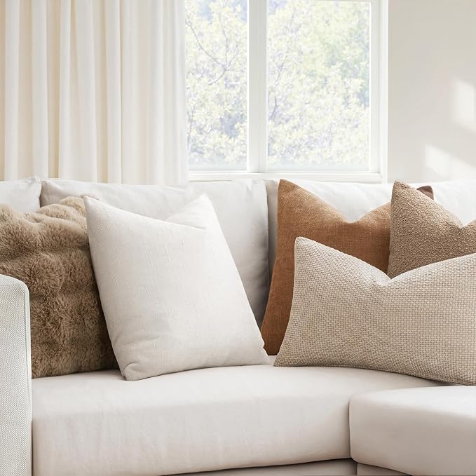 MIULEE Textured Chenille Throw Pillow Covers 18x18 Inch White | Pack of 2 Decorative Soft Throw Pillows, Solid Textured Cushion Covers, Modern Home Decor for Couch Sofa Bedroom Living Room