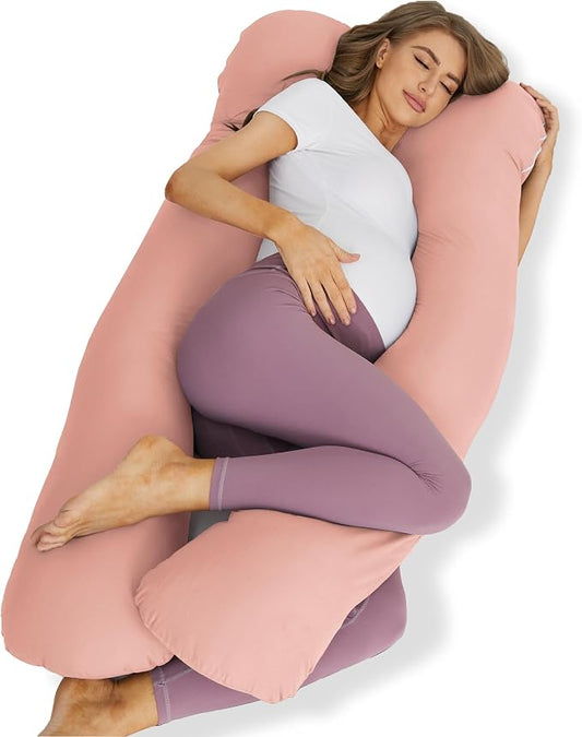 ZZZhen Pregnancy Pillow for Sleeping, U Shaped Maternity Pillow - 56 Inch with Grey Microfiber Removable Cover, Multi- Use and Support Back, Hips, Legs, Belly for Pregnant Pink Women Sleeping