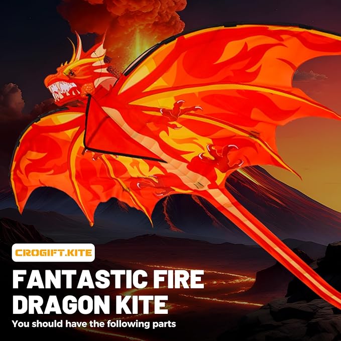 4 Pack Kites - Large Fire Dragon Kite Green Snake Devil Fish Red Mollusc Octopus with Long Colorful Tail for Kids Adults Beach Toy Gifts Outdoor Game Activities