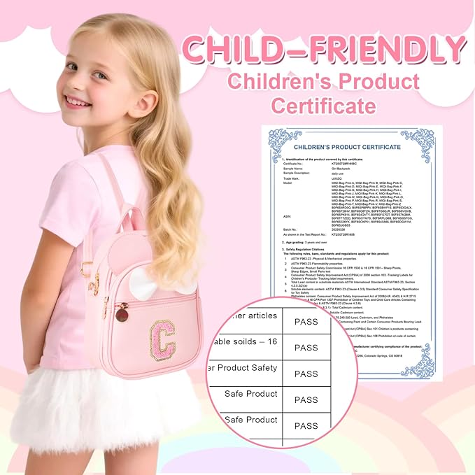 Personalized Toddler Backpack for Girls 3–10, Cute Mini Bowknot Mouse-Ear Toddler Bookbag Crossbody Purse, Small Daypack Wallet Set, Initial Birthday Gift, Trendy Little Kids/Teen Bag(Pink,C)