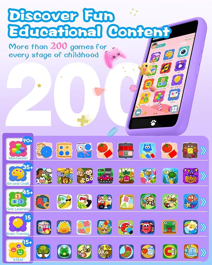 MOMILLA Toys Kids Smart Phone, Birthday Gifts for Girls, Kids Phone with 3.97" Touchscreen, 16 GB Mini Play Cell Phone, Toddler Toys for Girls Age 3 4 5 6 7 8 9 10 Years Old (Front Camera Only)