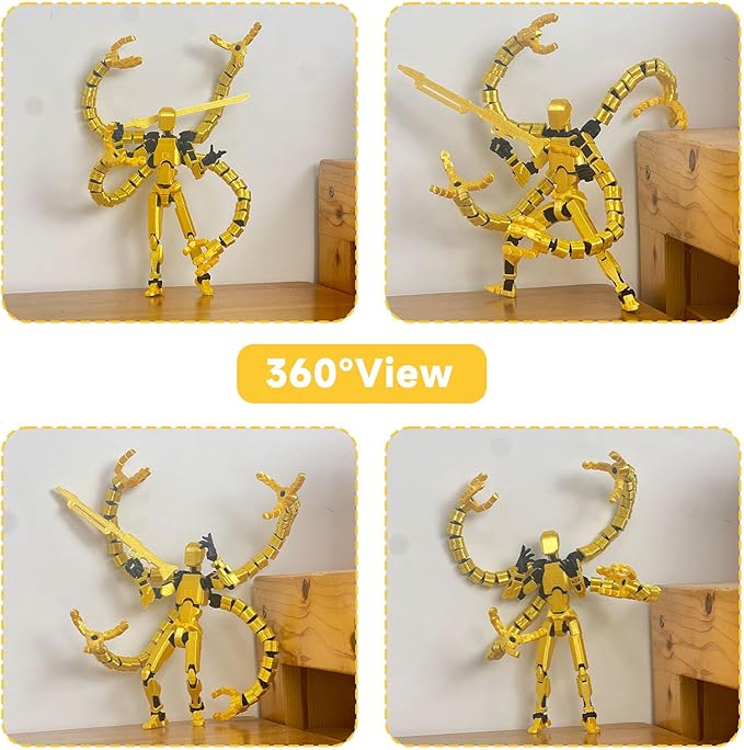 Assembly Completed T13 Action Figure,T13 Action Figure Multi-Jointed Movable,Ultimate Desktop Decor for Lovers t-13 Movability 3D Printed Toys (Yellow, 5.5in)