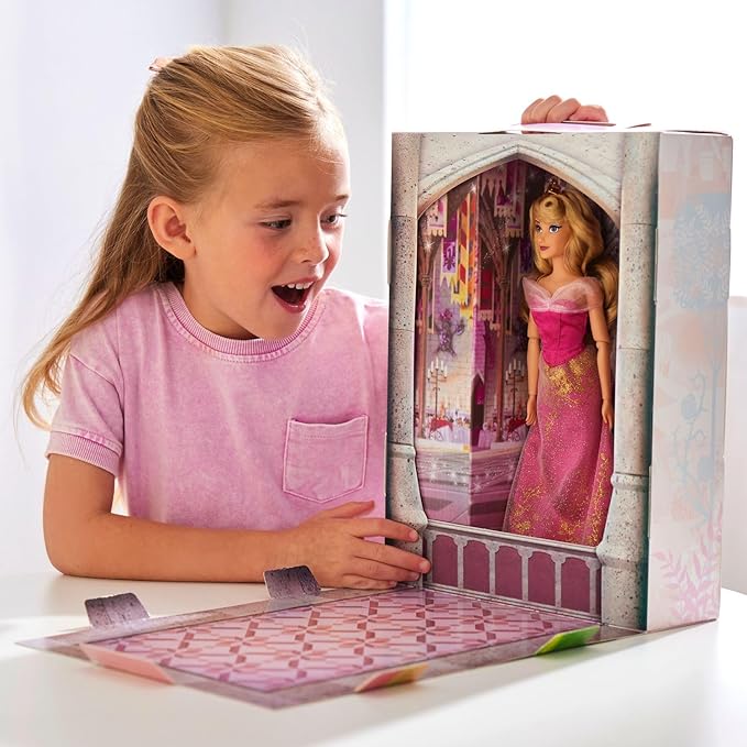 Disney Store Official Disney Princess Story Doll (Aurora) 11 Inches, includes Coloring Book and Additional Dress, Princess Doll in Classic Outfit, Disney Princess Toys for Girls