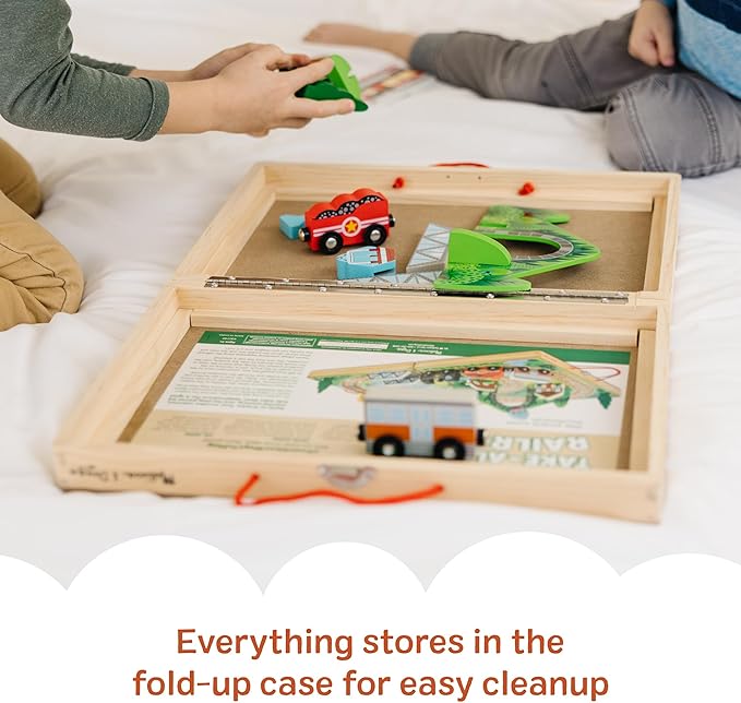 Melissa & Doug Take-Along Railroad Tabletop Playset with Wooden Train Toys, Animals & Scenery Play Pieces, Preschool Learning Toys for Girls & Boys 3+ - FSC Certified