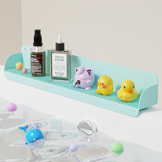 Bathtub Splash Guard, Silicone Toy Tray Holder Storage with 10 Strong Suction Cups, Bathtub Accessories Prevent Water Spills, Countertop Protectors for Tub, Bathroom Sink, Kitchen Sink 1 Pcs Green