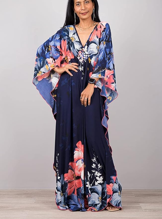 Venasha Womens Caftan Floral Print Kaftan Dress Short Sleeve Swimsuit Cover up Loungewear for Summer