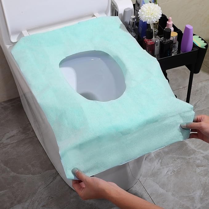 Toyvian 10pcs Disposable Toilet Seat Covers for Travel and Potty Training, Waterproof Pe Material, Extra Large 63x65cm Fully Covered Pads, Individually Wrapped Portable Bathroom